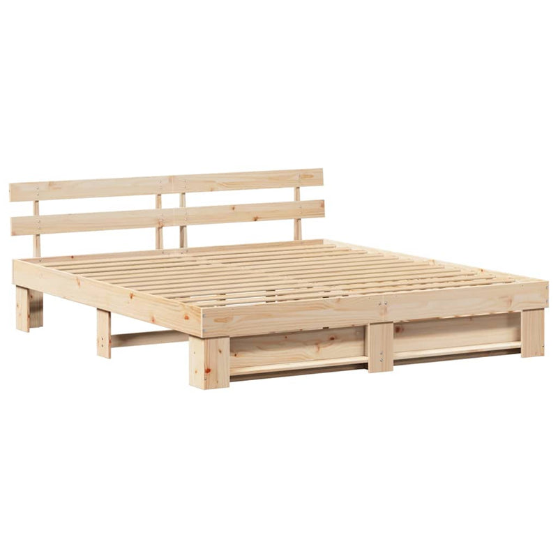 vidaXL Ágykeret fejtámlával fiókkal Barna 200 x 200 cm Tömör fenyőfa