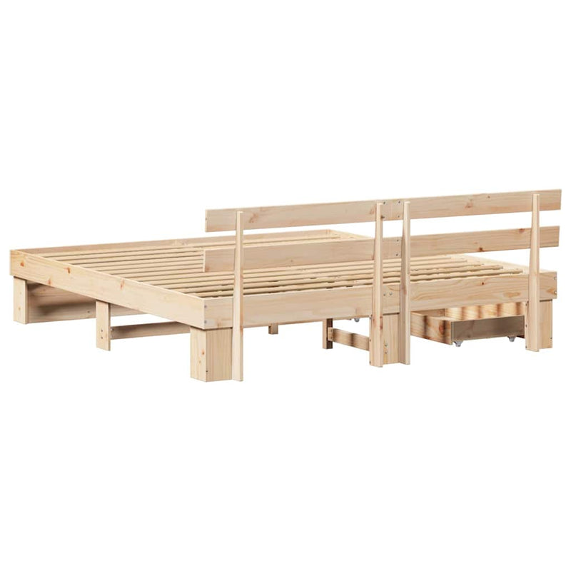 vidaXL Ágykeret fejtámlával fiókkal Barna 200 x 200 cm Tömör fenyőfa
