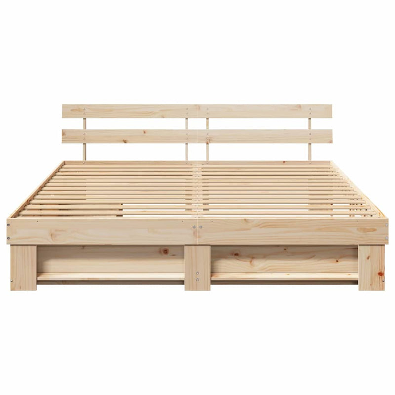 vidaXL Ágykeret fejtámlával fiókkal Barna 200 x 200 cm Tömör fenyőfa
