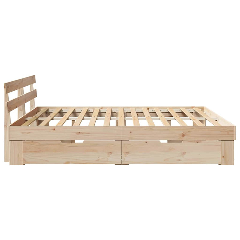 vidaXL Ágykeret fejtámlával fiókkal Barna 200 x 200 cm Tömör fenyőfa