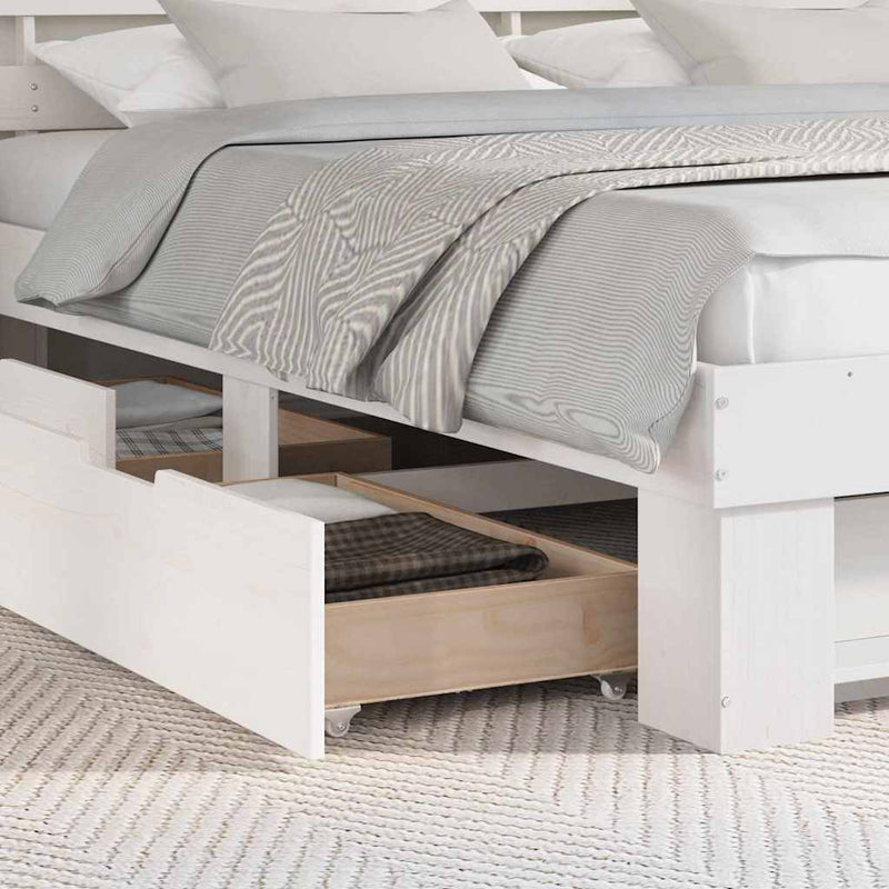 vidaXL Ágykeret fejtámlával fiókkal Fehér 200 x 200 cm Tömör fenyőfa