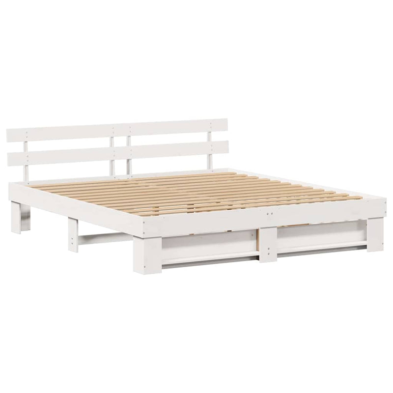vidaXL Ágykeret fejtámlával fiókkal Fehér 200 x 200 cm Tömör fenyőfa