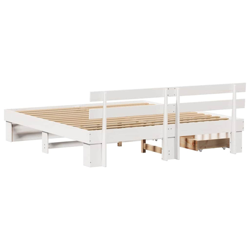 vidaXL Ágykeret fejtámlával fiókkal Fehér 200 x 200 cm Tömör fenyőfa