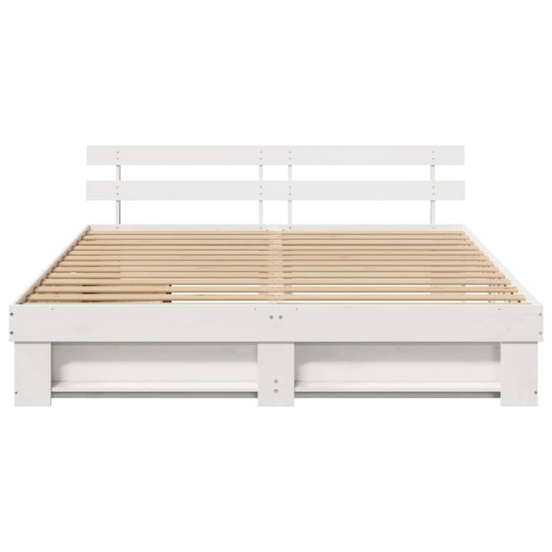 vidaXL Ágykeret fejtámlával fiókkal Fehér 200 x 200 cm Tömör fenyőfa