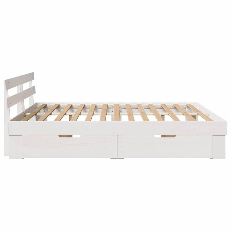 vidaXL Ágykeret fejtámlával fiókkal Fehér 200 x 200 cm Tömör fenyőfa