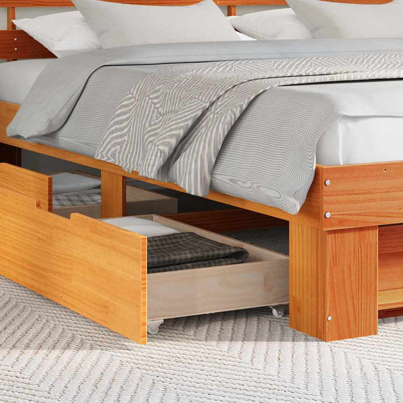 vidaXL Ágykeret fejtámlával Viaszbarna 200 x 200 cm Tömör fenyőfa