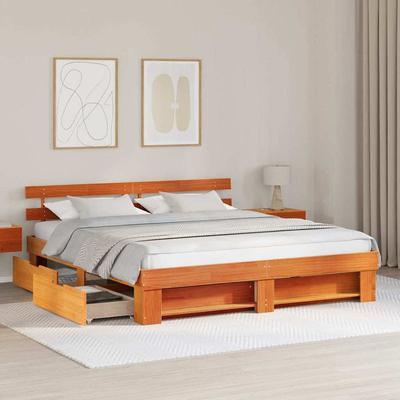vidaXL Ágykeret fejtámlával Viaszbarna 200 x 200 cm Tömör fenyőfa