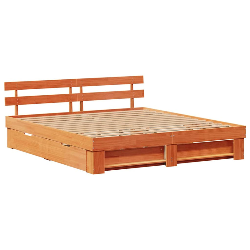 vidaXL Ágykeret fejtámlával Viaszbarna 200 x 200 cm Tömör fenyőfa