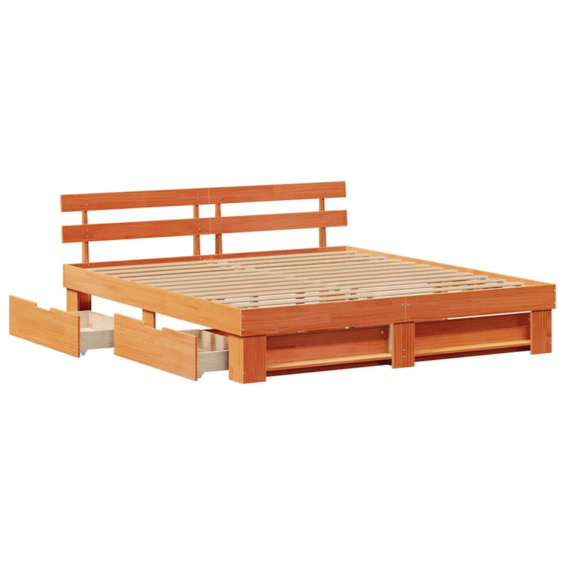 vidaXL Ágykeret fejtámlával Viaszbarna 200 x 200 cm Tömör fenyőfa