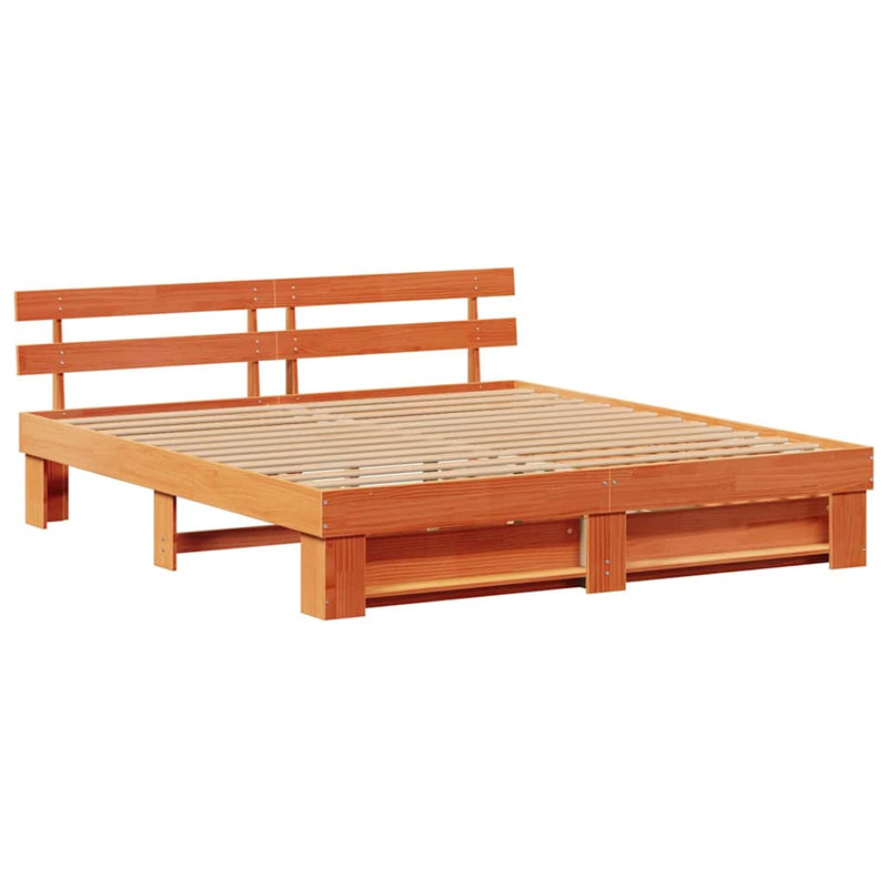 vidaXL Ágykeret fejtámlával Viaszbarna 200 x 200 cm Tömör fenyőfa