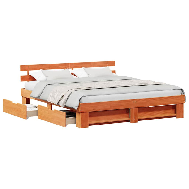 vidaXL Ágykeret fejtámlával Viaszbarna 200 x 200 cm Tömör fenyőfa