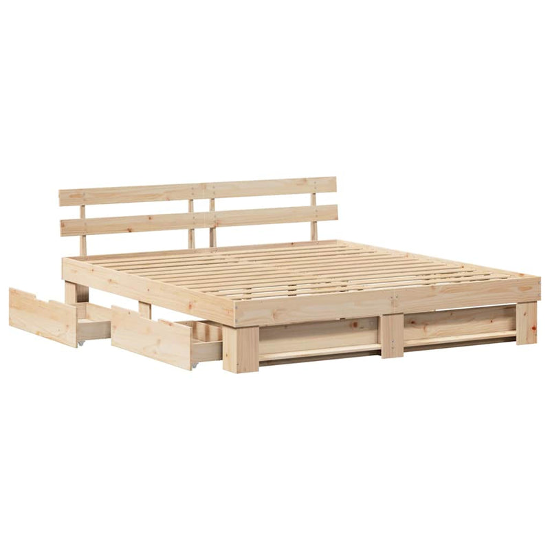 vidaXL Ágykeret fejtámlával fiókkal Barna 180 x 200 cm Tömör fenyőfa