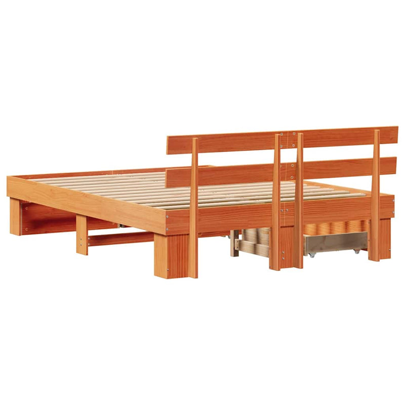 vidaXL Ágykeret fejtámlával Viaszbarna 160 x 200 cm Tömör fenyőfa
