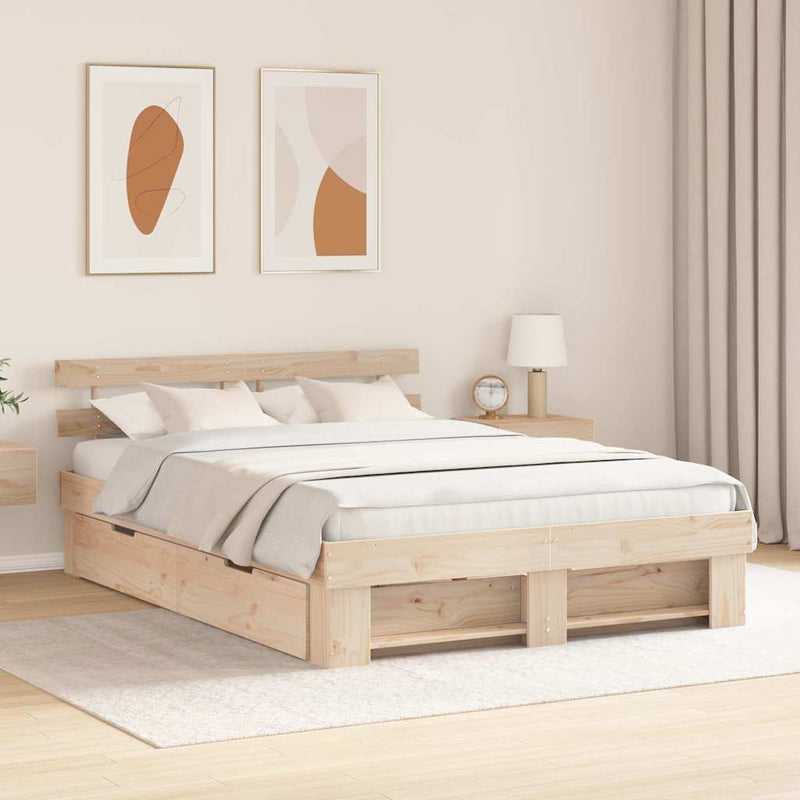 vidaXL Ágykeret fejtámlával fiókkal Barna 150 x 200 cm Tömör fenyőfa