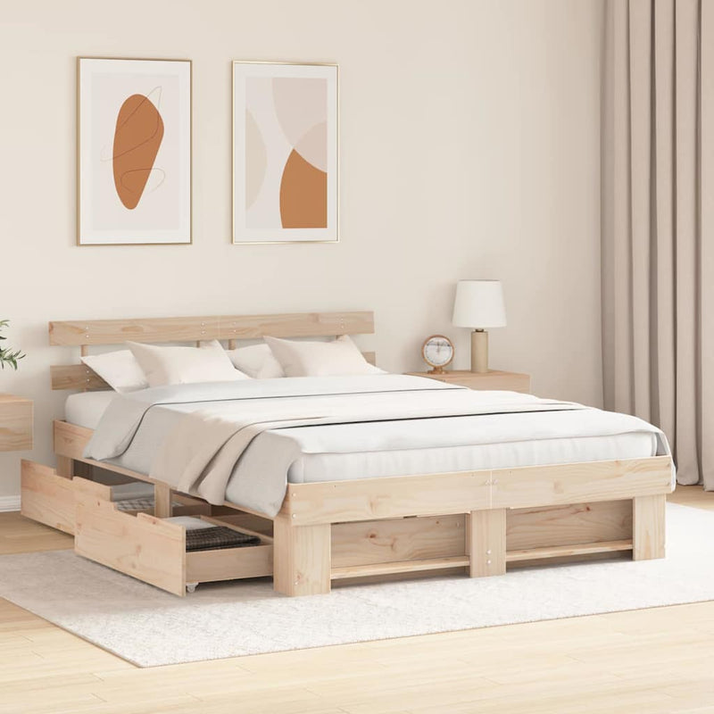 vidaXL Ágykeret fejtámlával fiókkal Barna 150 x 200 cm Tömör fenyőfa