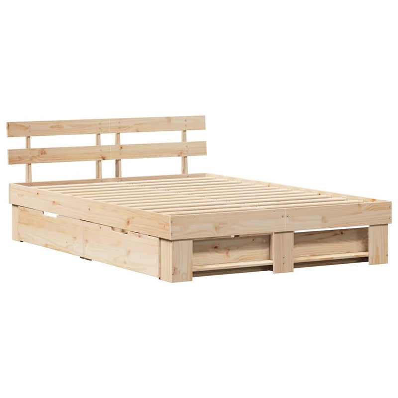vidaXL Ágykeret fejtámlával fiókkal Barna 150 x 200 cm Tömör fenyőfa