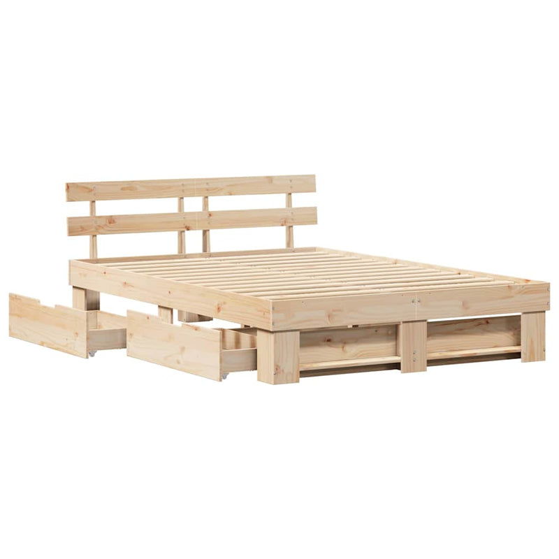 vidaXL Ágykeret fejtámlával fiókkal Barna 150 x 200 cm Tömör fenyőfa