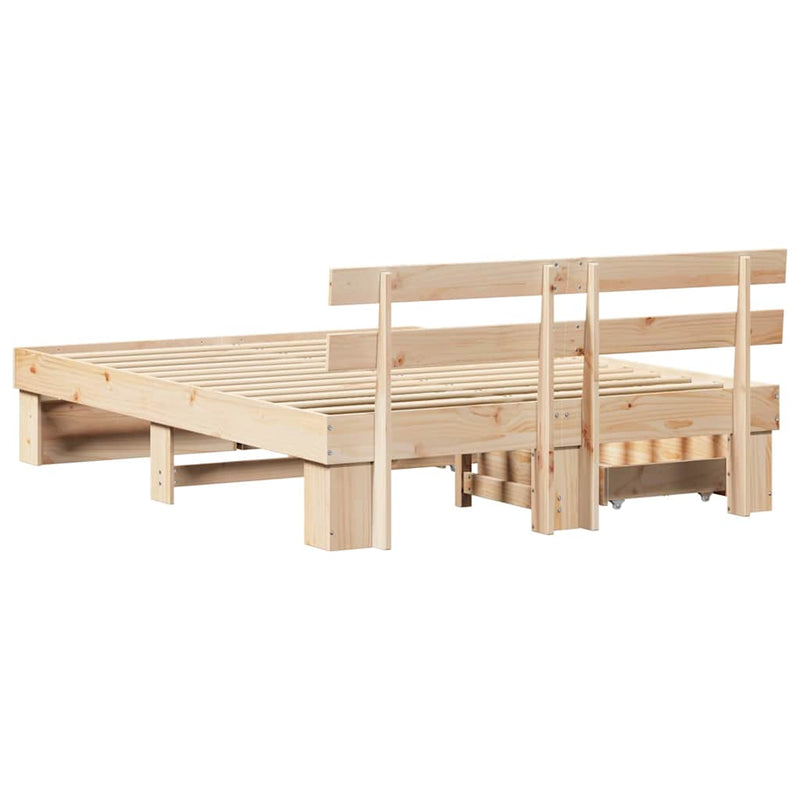vidaXL Ágykeret fejtámlával fiókkal Barna 150 x 200 cm Tömör fenyőfa