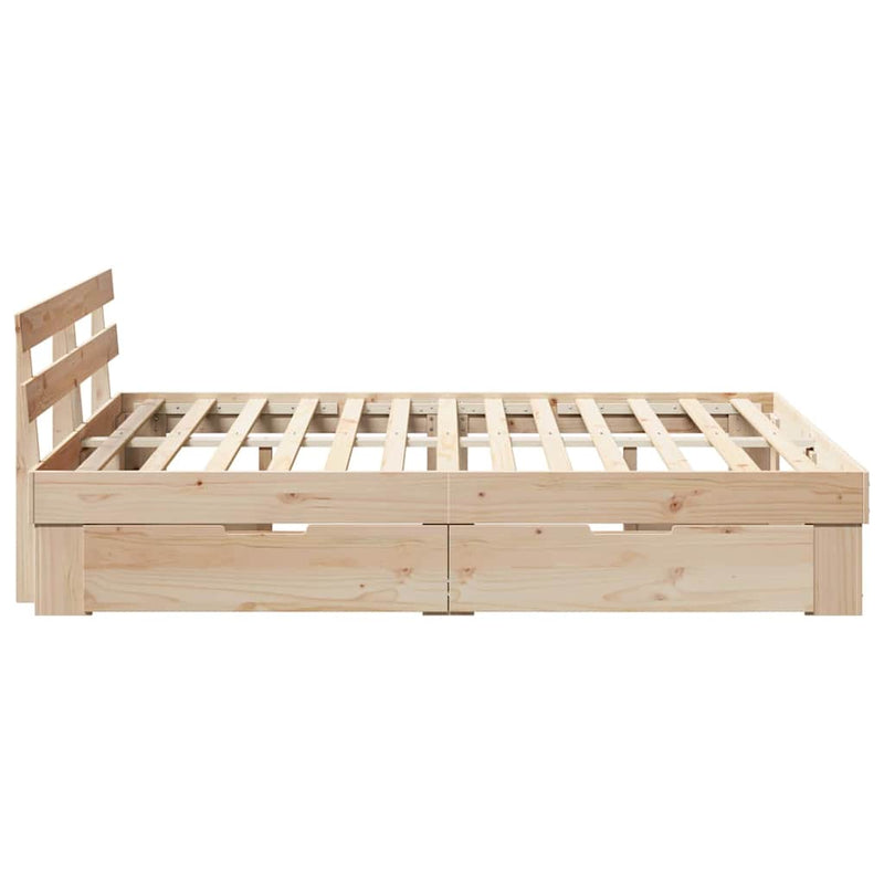 vidaXL Ágykeret fejtámlával fiókkal Barna 150 x 200 cm Tömör fenyőfa