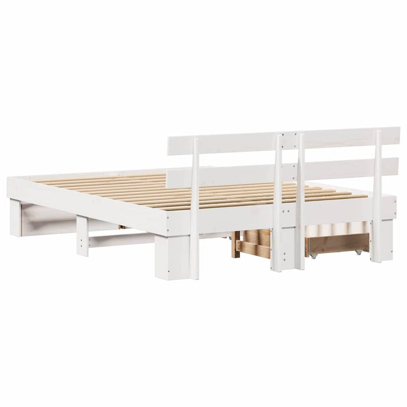 vidaXL Ágykeret fejtámlával fiókkal Fehér 150 x 200 cm Tömör fenyőfa
