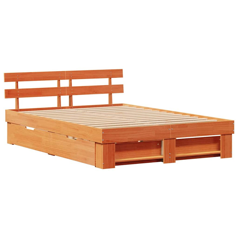vidaXL Ágykeret fejtámlával Viaszbarna 150 x 200 cm Tömör fenyőfa