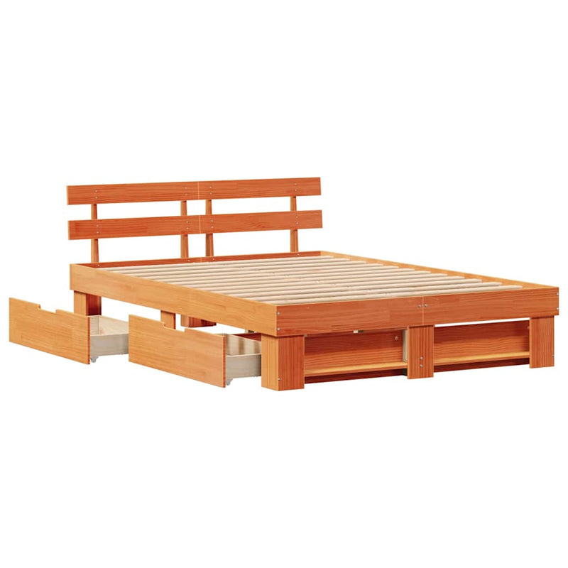 vidaXL Ágykeret fejtámlával Viaszbarna 150 x 200 cm Tömör fenyőfa