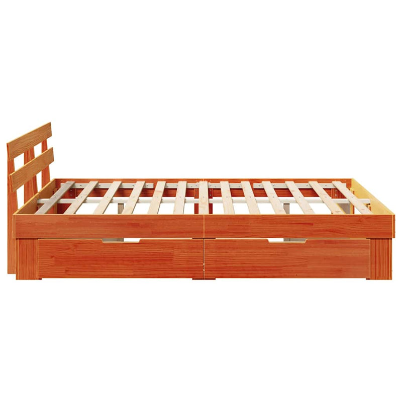 vidaXL Ágykeret fejtámlával Viaszbarna 150 x 200 cm Tömör fenyőfa