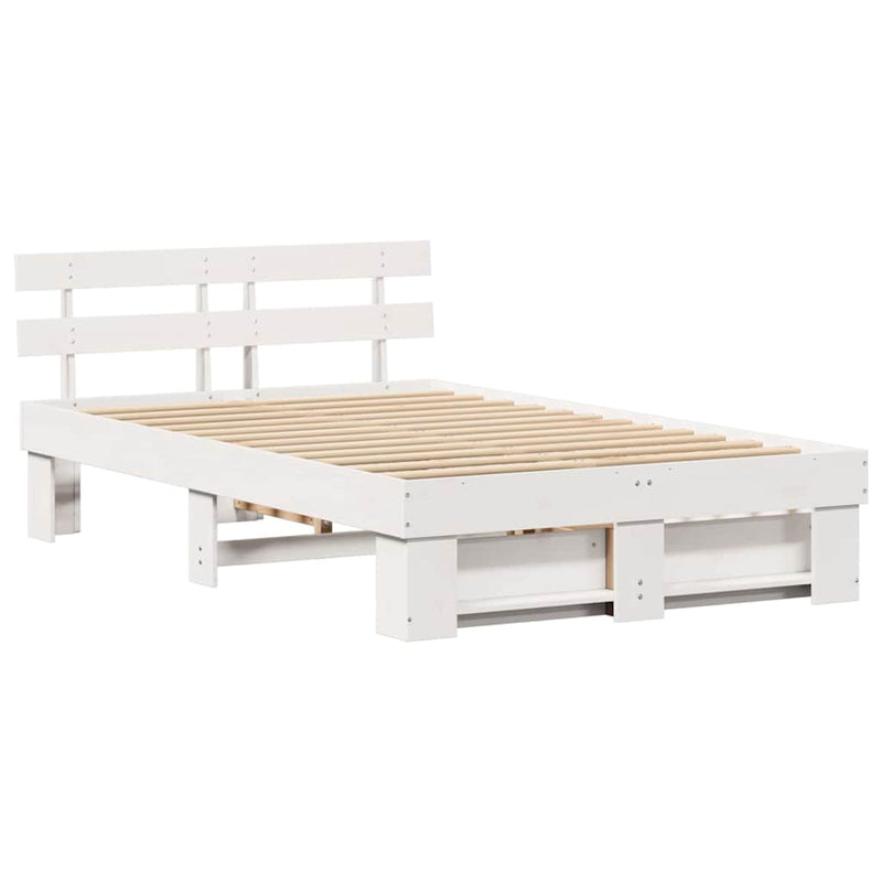 vidaXL Ágykeret fejtámlával fiókkal Fehér 120 x 200 cm Tömör fenyőfa