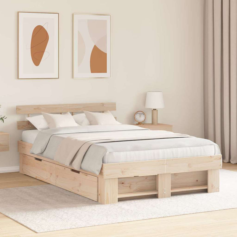 vidaXL Ágykeret fejtámlával fiókkal Barna 140 x 190 cm Tömör fenyőfa