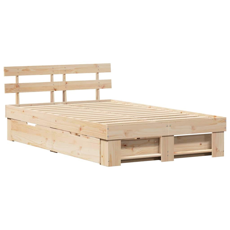 vidaXL Ágykeret fejtámlával fiókkal Barna 140 x 190 cm Tömör fenyőfa