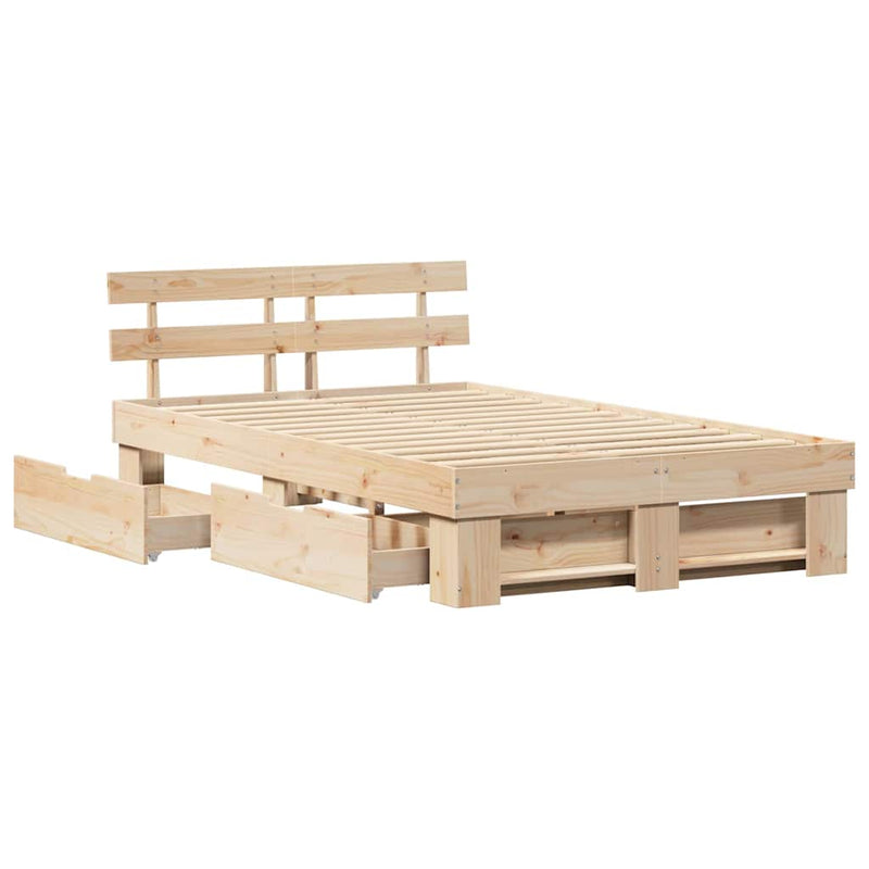 vidaXL Ágykeret fejtámlával fiókkal Barna 140 x 190 cm Tömör fenyőfa