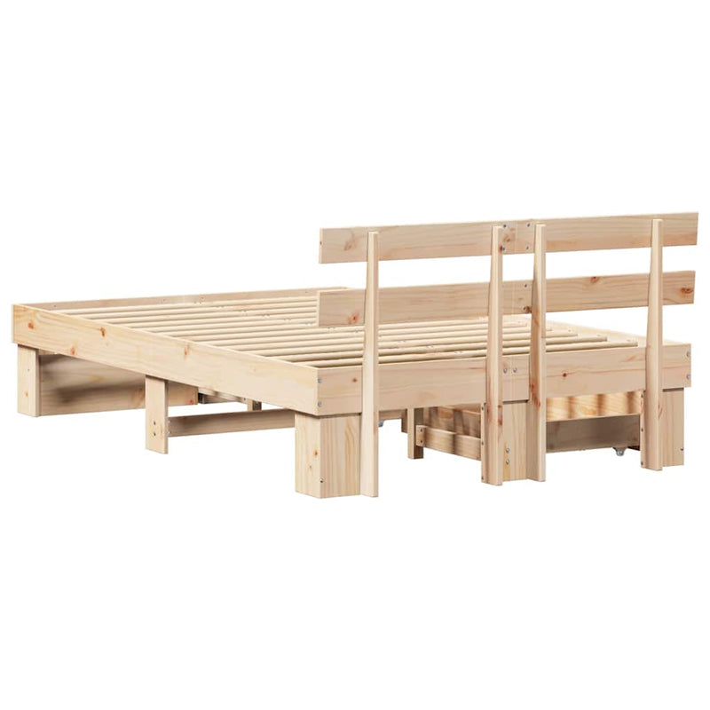 vidaXL Ágykeret fejtámlával fiókkal Barna 140 x 190 cm Tömör fenyőfa