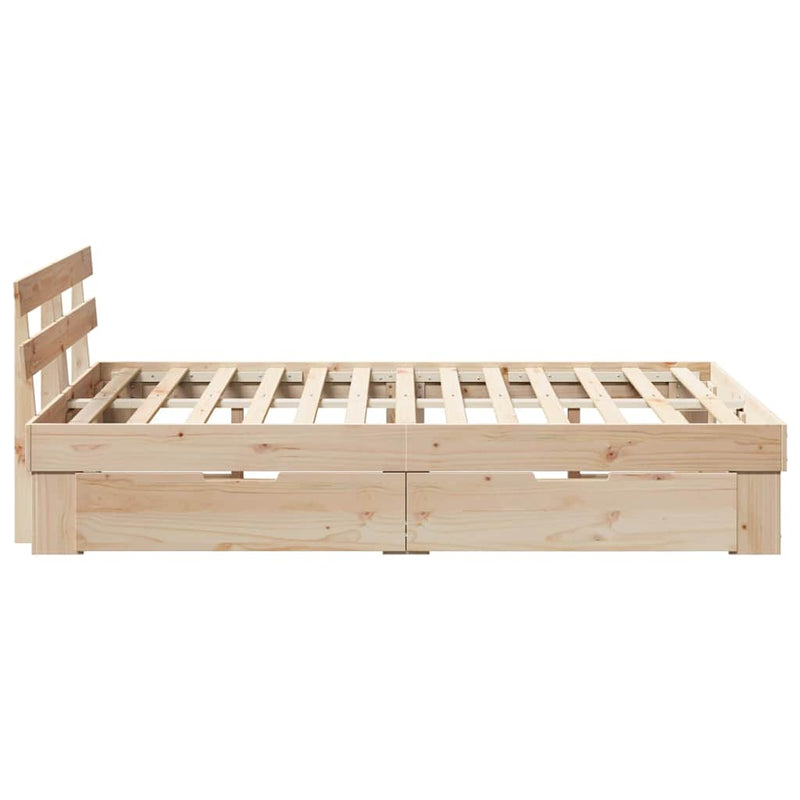 vidaXL Ágykeret fejtámlával fiókkal Barna 140 x 190 cm Tömör fenyőfa