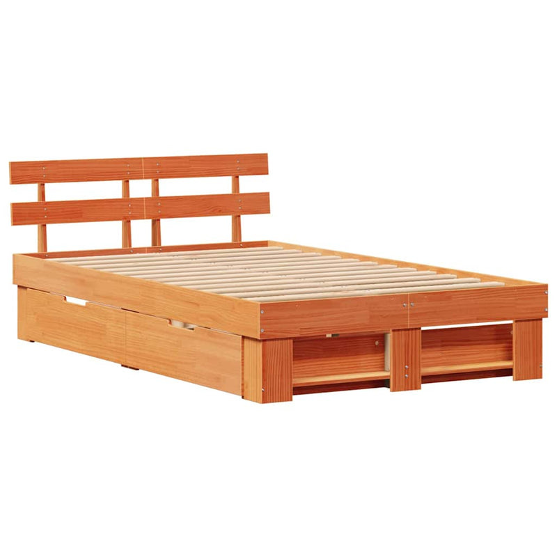 vidaXL Ágykeret fejtámlával fiókkal Barna 140 x 190 cm Tömör fenyőfa