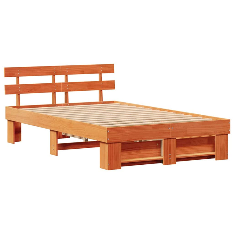 vidaXL Ágykeret fejtámlával fiókkal Barna 140 x 190 cm Tömör fenyőfa