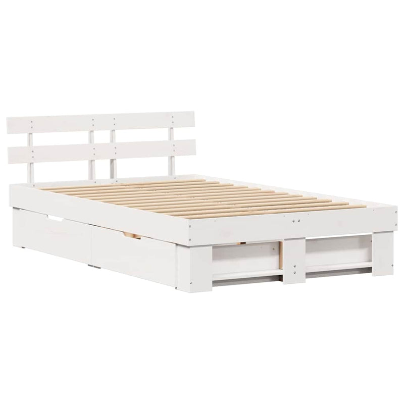 vidaXL Ágykeret fejtámlával fiókkal Fehér 135 x 190 cm Tömör fenyőfa