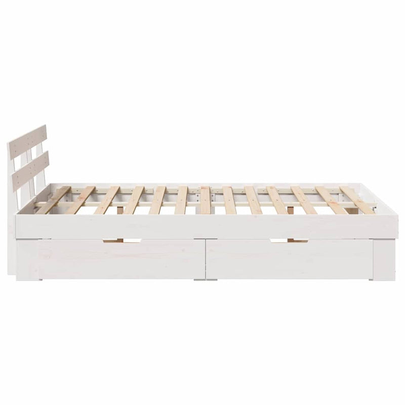 vidaXL Ágykeret fejtámlával fiókkal Fehér 135 x 190 cm Tömör fenyőfa