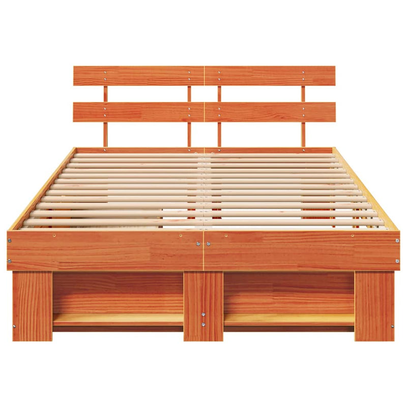 vidaXL Ágykeret fejtámlával fiókkal Barna 135 x 190 cm Tömör fenyőfa