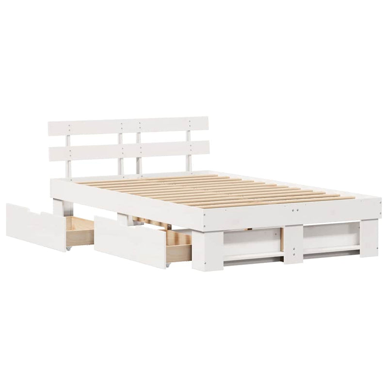 vidaXL Ágykeret fejtámlával fiókkal Fehér 120 x 190 cm Tömör fenyőfa