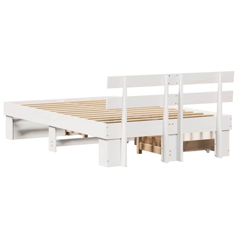 vidaXL Ágykeret fejtámlával fiókkal Fehér 120 x 190 cm Tömör fenyőfa