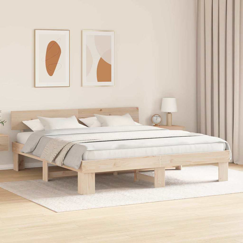 vidaXL Ágykeret fejtámlával Barna 200 x 200 cm Tömör fenyőfa
