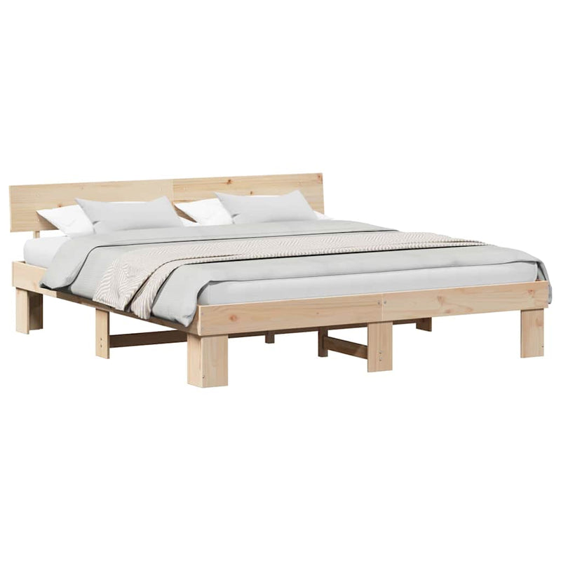 vidaXL Ágykeret fejtámlával Barna 200 x 200 cm Tömör fenyőfa