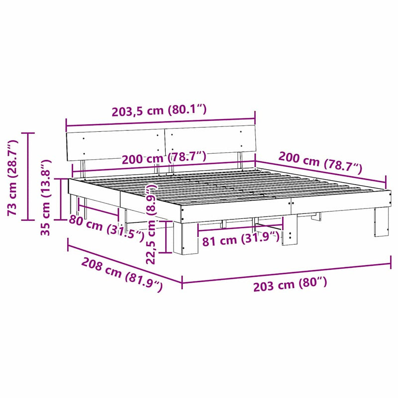 vidaXL Ágykeret fejtámlával Barna 200 x 200 cm Tömör fenyőfa