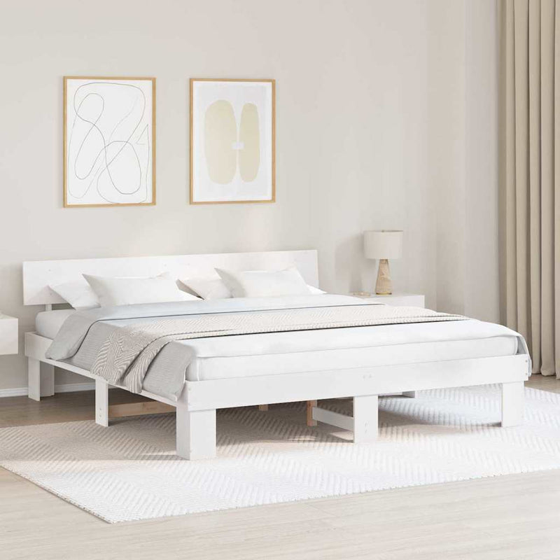 vidaXL Ágykeret fejtámlával Fehér 200 x 200 cm Tömör fenyőfa