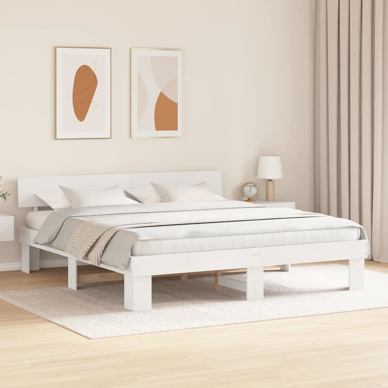 vidaXL Ágykeret fejtámlával Fehér 200 x 200 cm Tömör fenyőfa