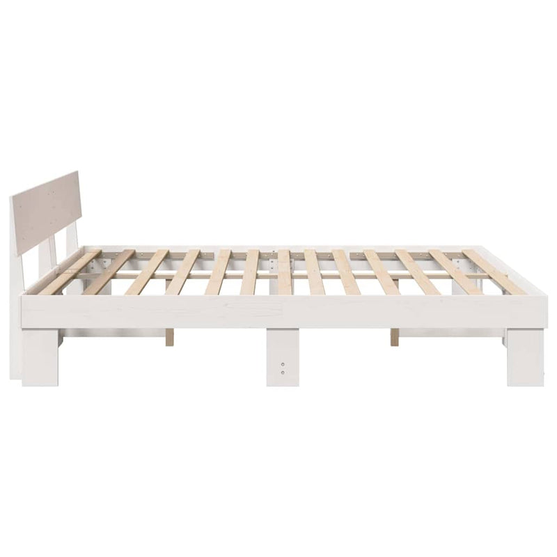 vidaXL Ágykeret fejtámlával Fehér 200 x 200 cm Tömör fenyőfa