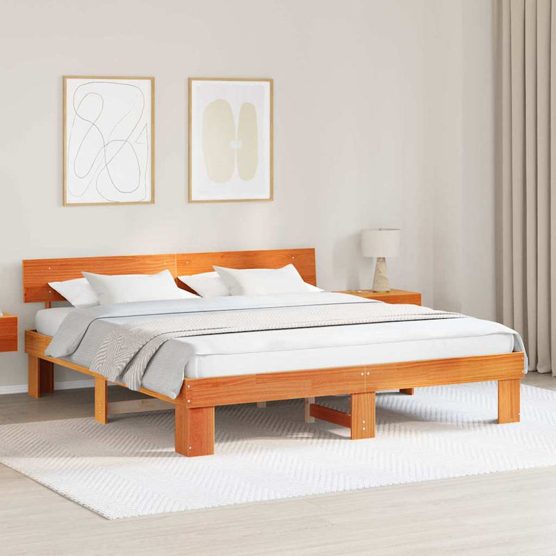 vidaXL Ágykeret fejtámlával Viaszbarna 200 x 200 cm Tömör fenyőfa