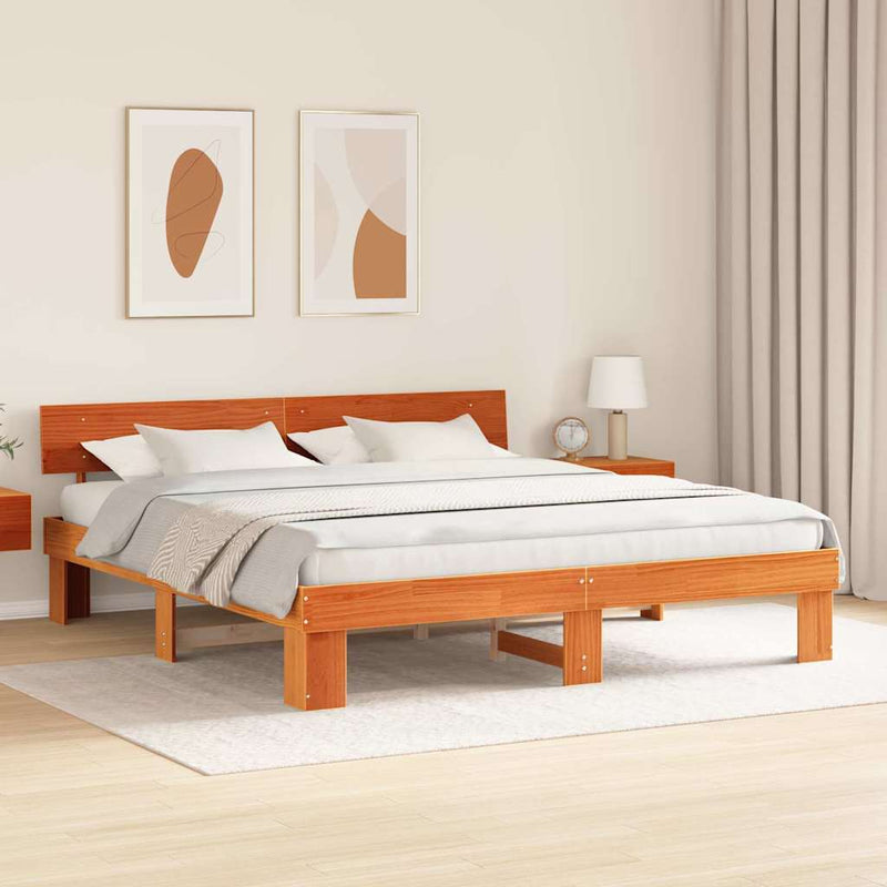 vidaXL Ágykeret fejtámlával Viaszbarna 200 x 200 cm Tömör fenyőfa