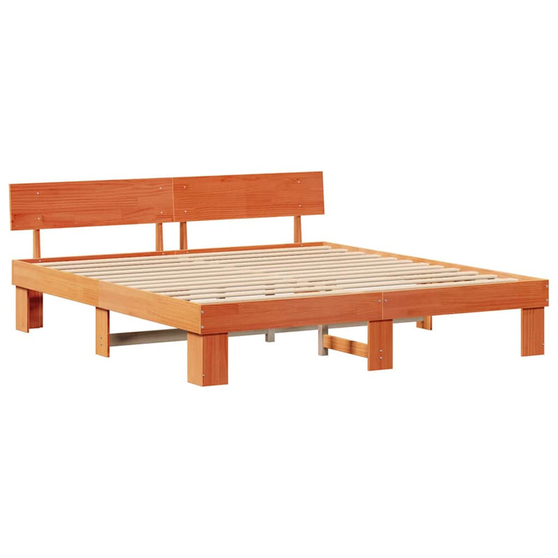 vidaXL Ágykeret fejtámlával Viaszbarna 200 x 200 cm Tömör fenyőfa