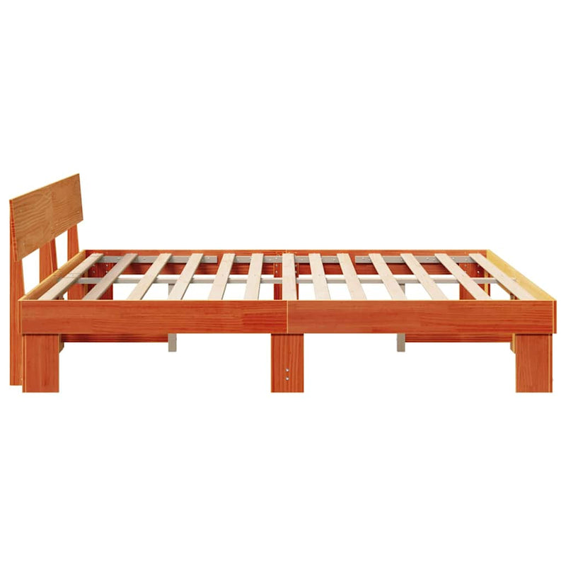 vidaXL Ágykeret fejtámlával Viaszbarna 200 x 200 cm Tömör fenyőfa